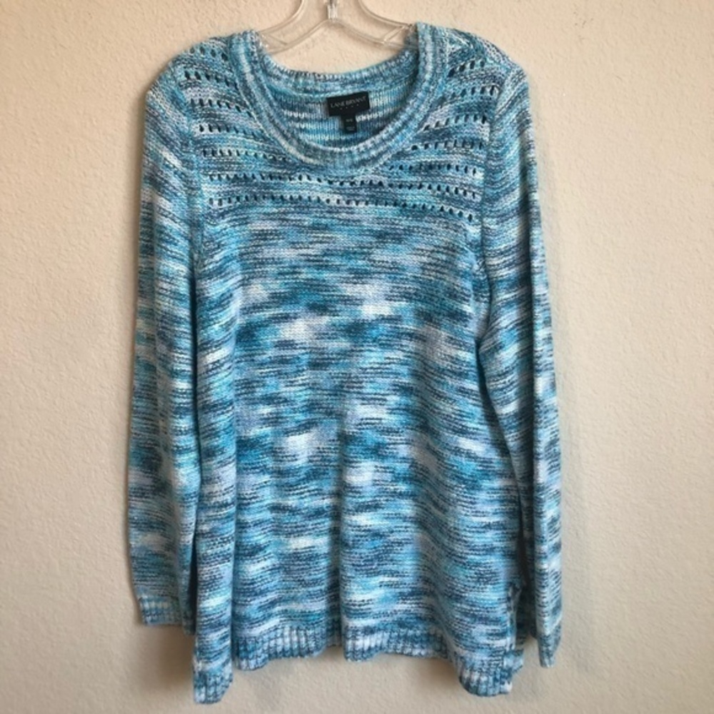 Lane Bryant Sweater Blue Spacedyed Long Sleeve Crewneck Pullover Trendy Cozy